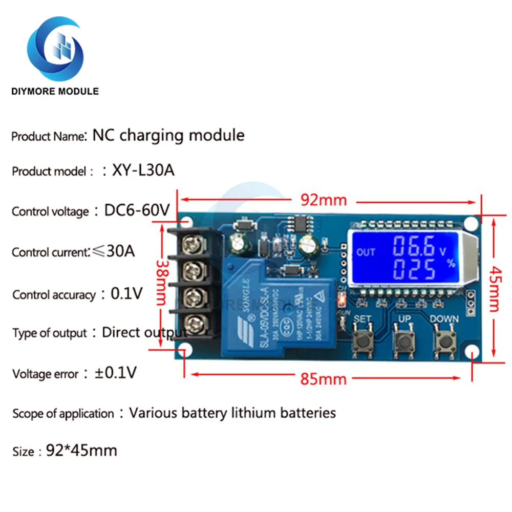 10A 30A 6-60V Lead-acid Lithium Battery Charger Control Module Automatic Charging Control Overcharge Protection Controller Board