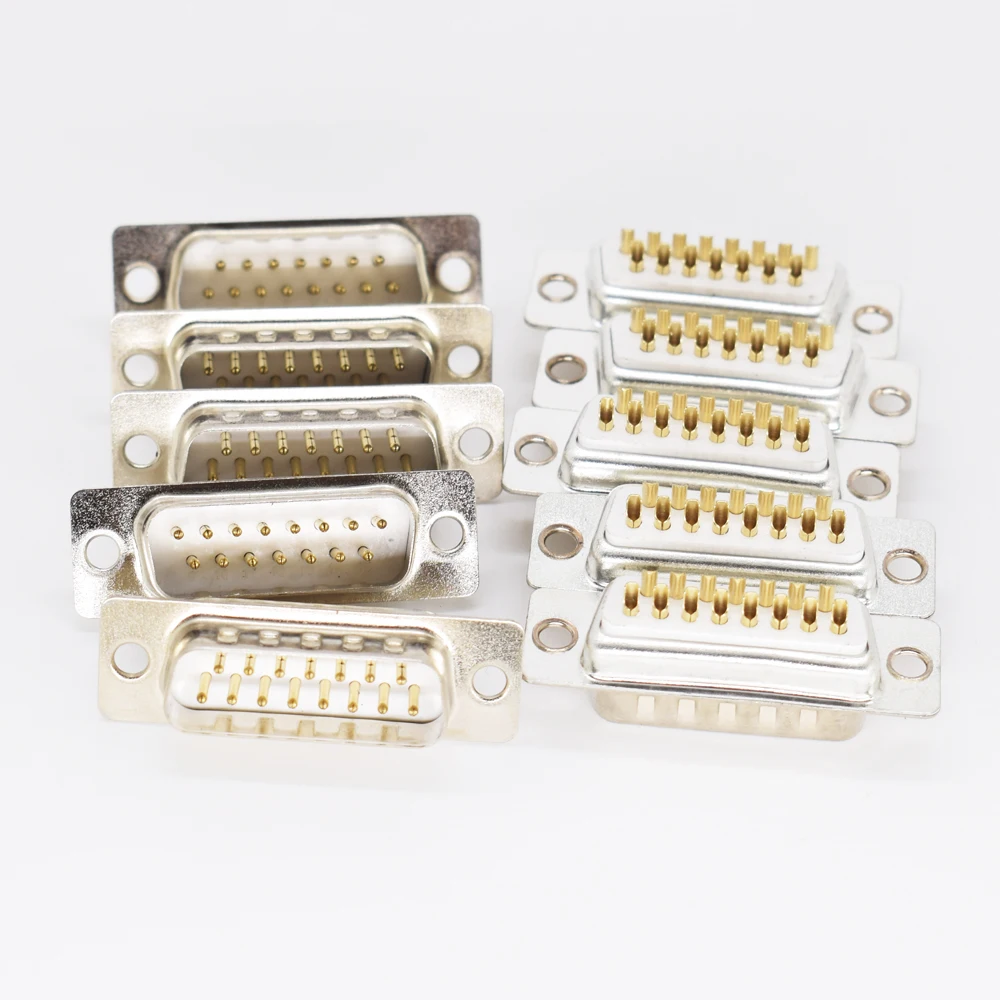 10pcs Gold Pin 15pin 2 Row D-Sub Male Socket Solder Chassis Connector RS232 Serial