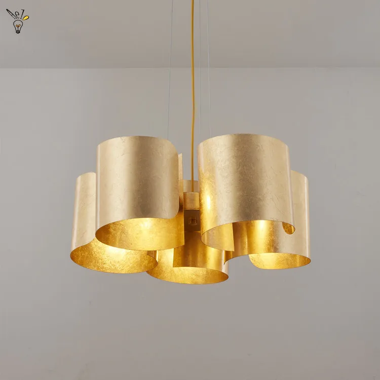 

Creative Gold Leaf Pendant Lights Modern Copper Lustre Living Room Dining Room Hanging Lights Restaurant Suspension Luminaire