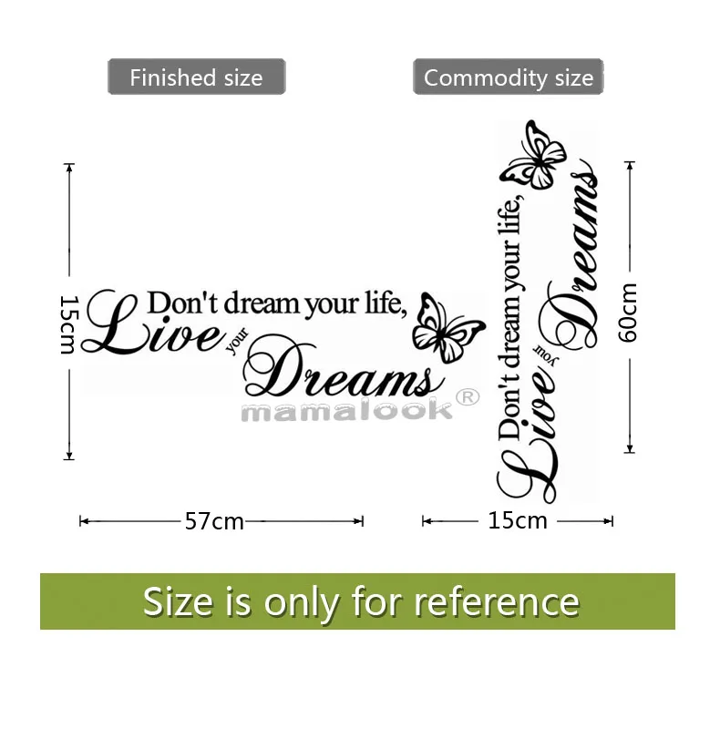 Don\'t Dream Your Life Art Vinyl Quote Wall Sticker Wall Decals Home Decor Live Your Dreams