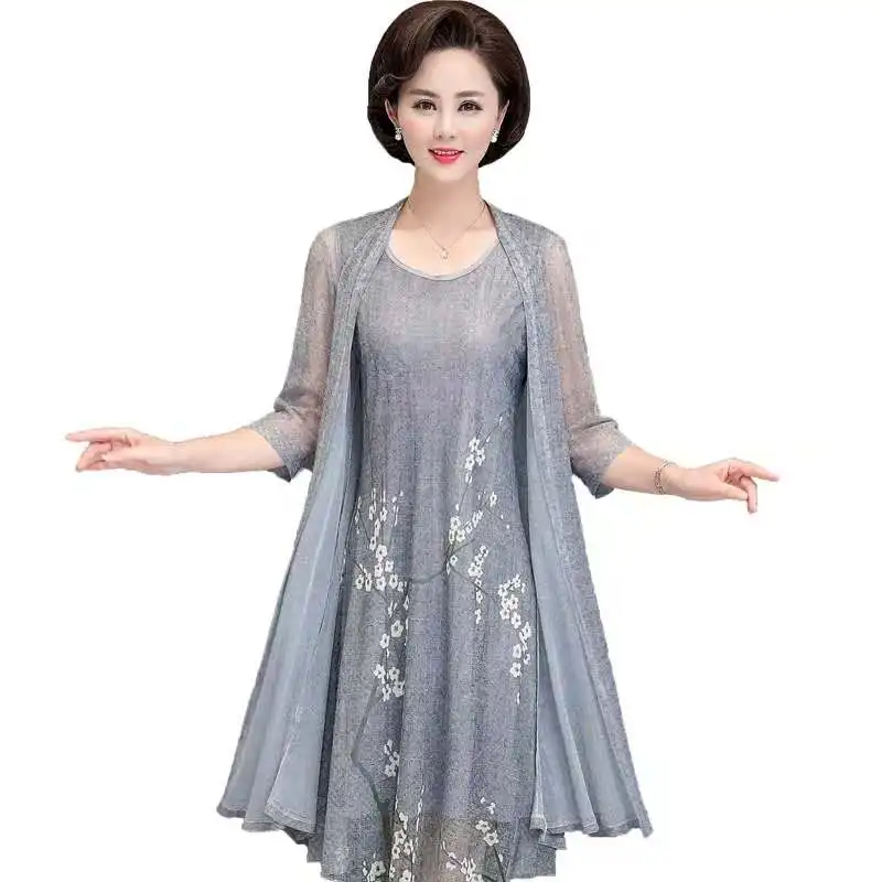 summer cotton linen 2 piece set dress cardigan women 3xl 4xl 5xl party midi dresses elegant vintage robe femme