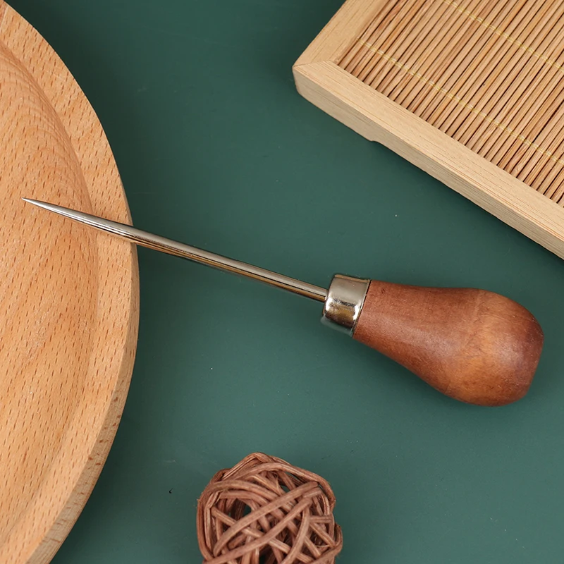 Wooden Handle Sewing Awl DIY Carft Stitch Needle Cone Die Stencils Canvas Shoes Repair Punch Awl Leather Craft Awl Tool