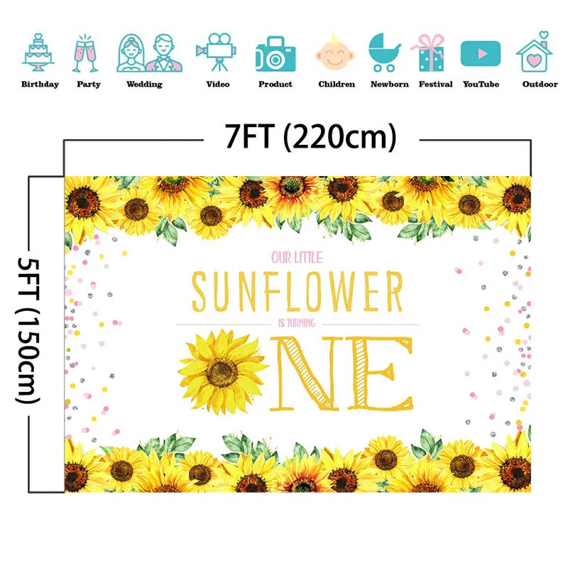 Mocsicka 베이비 샤워 배경 해바라기 장식 스타일 신생아 사진 배경 사진 배너