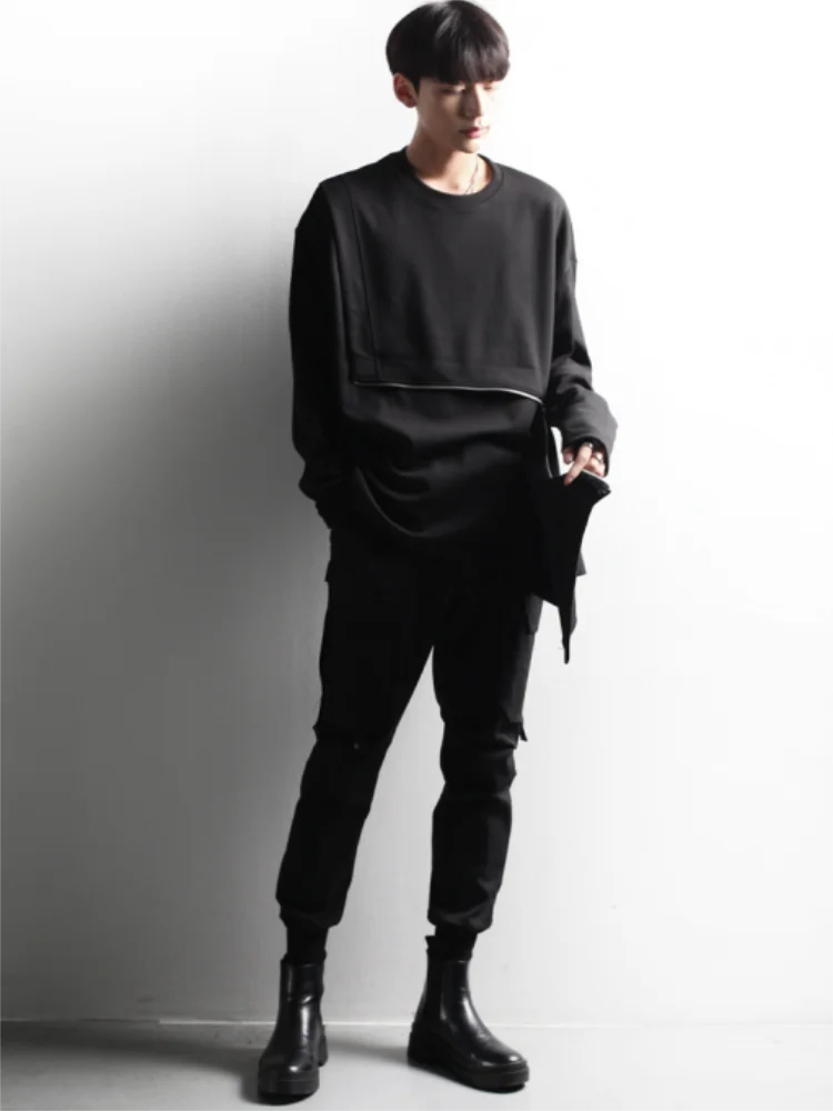 

Men's Long Sleeve T-Shirt Spring And Autumn New Fashion Youth Personality Zipper Decoration Leisure Loose Large Size T-Shirt