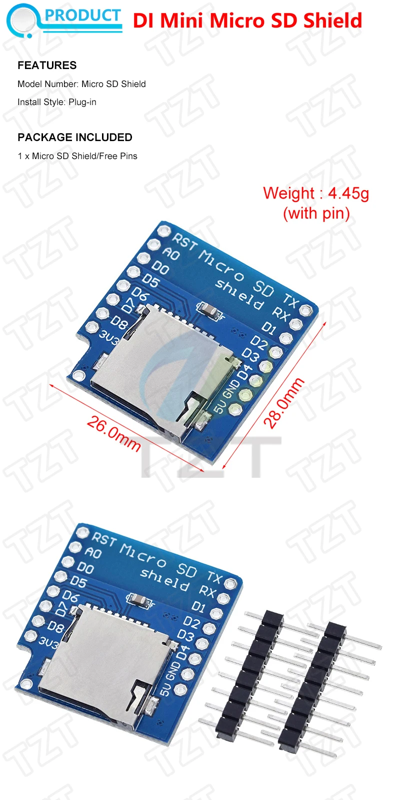 D1 Mini TF-Kartenmodul Micro SD Speichererweiterungsplatine Mini Micro SD TF-Karte Memory Shield Modul mit Pins für Arduino – Detail 3