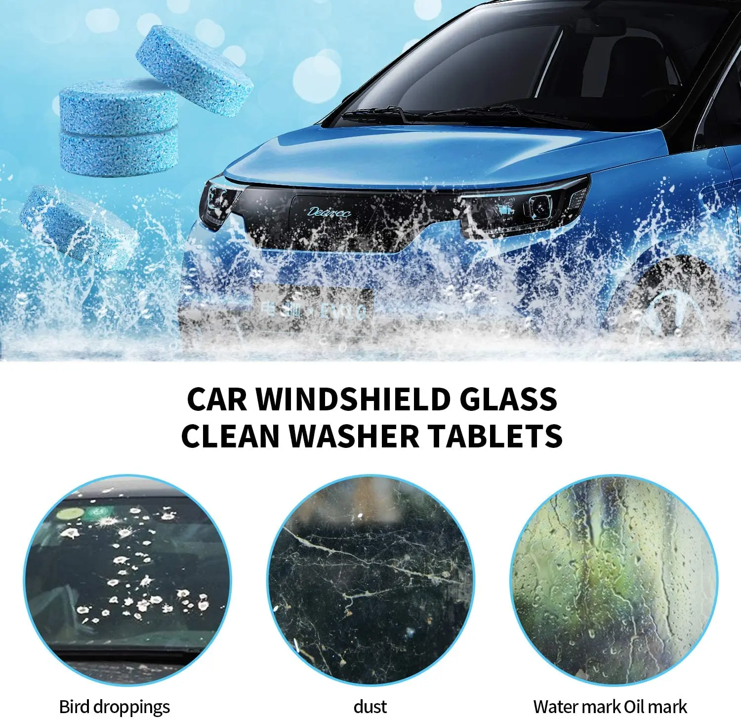 100 Concentrated Tablets Detergent Car Windshield Cleaning Effervescent Tablets Ultra-clear Wiper Glass Cleaner for Home Toilet