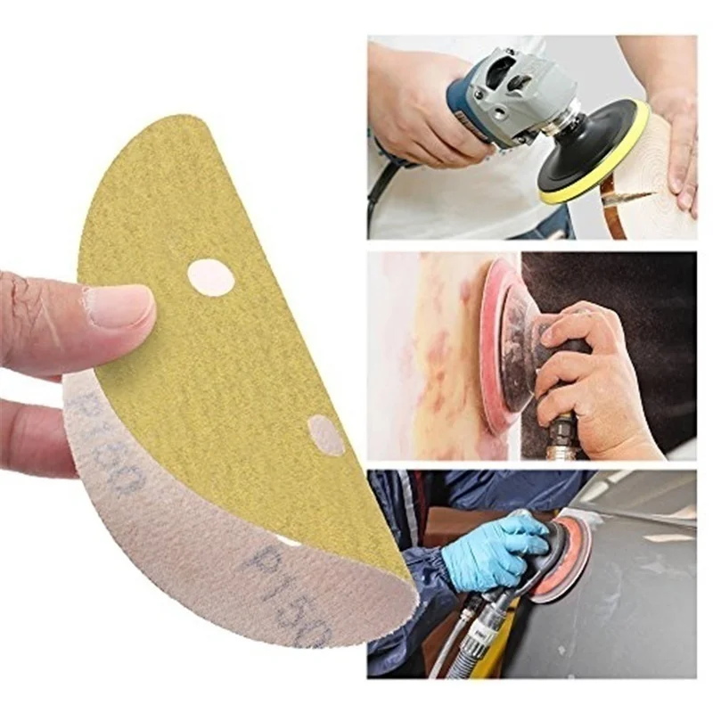 100pcs  5" 125mm Sandpaper Round Shape Sanding Discs Hook Loop Sanding Paper Buffing Sheet Sandpaper Sander Polishing Pad