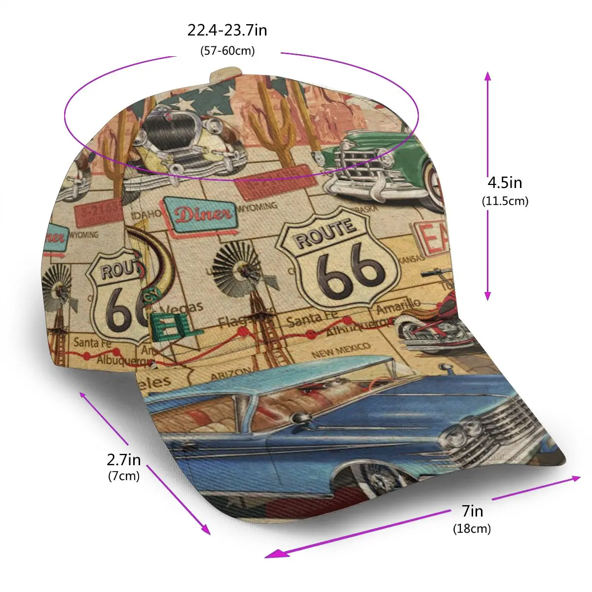 New Baseball Cap Fishing Caps Men Outdoor Hunting Hat Hiking Hat Vintage Route 66 Poster