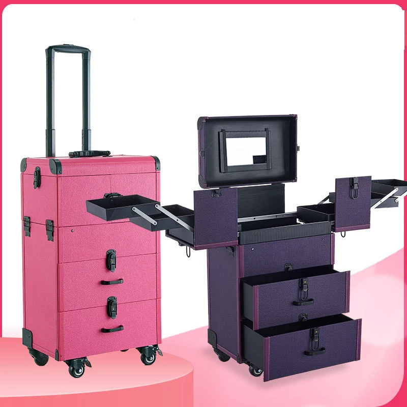 New Professional Cosmetic Case Box Nail Tattoo Rolling Luggage Bag Makeup Case with Wheels Multifunction Beauty Trolley Suitcase