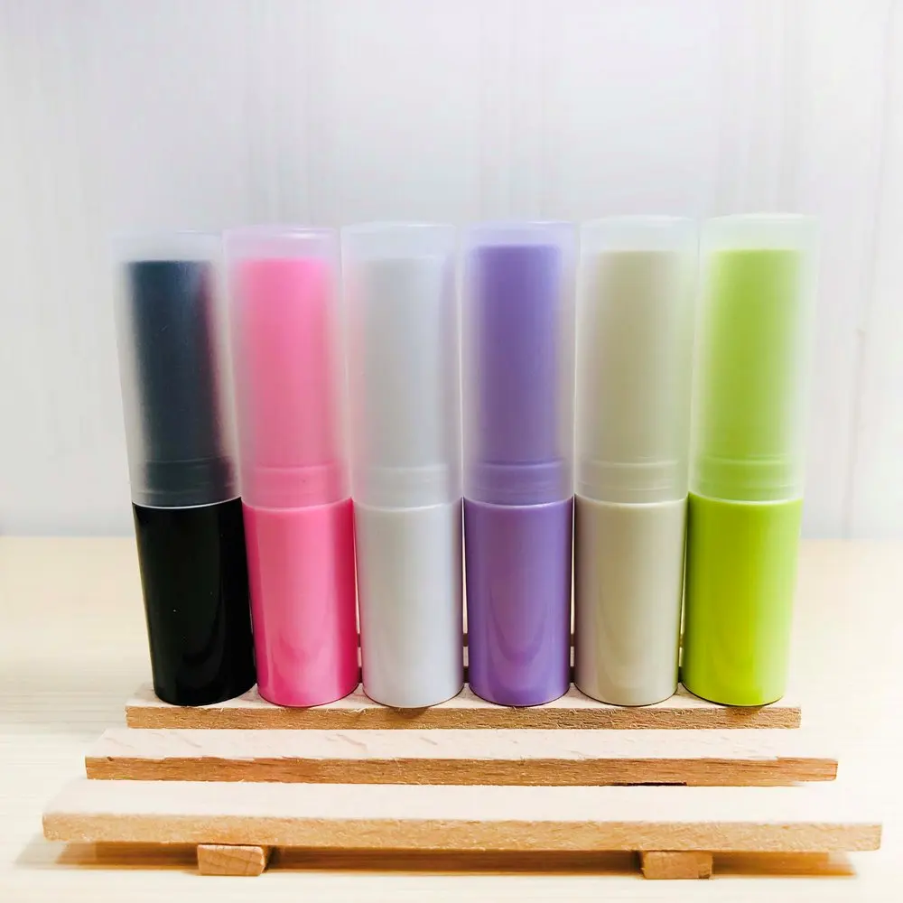 50pcs plastic lip balm tube Slender cylindrical Lipstick tube rotating Directly filled  with frosted lid White yellow red pink