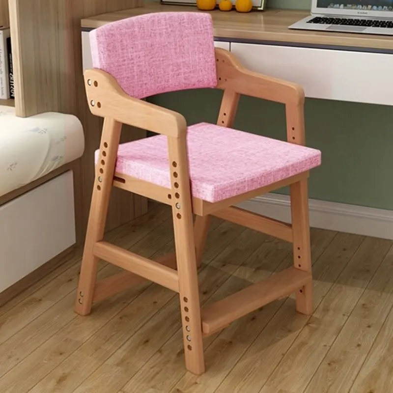 Silla de escritorio con respaldo para niños, taburete de altura ajustable para escritura de estudiantes, silla de aprendizaje de madera sólida