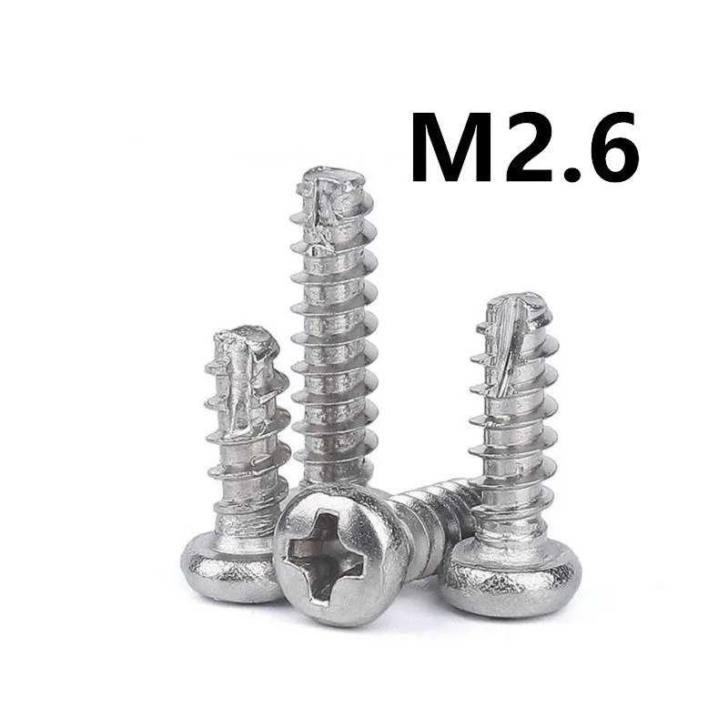 200pcs/lot M2.6x4/5/6/8/10/12mm GB13806.2 A type PT 304 Stainless Steel Round Head Cross Cut Tail Slotted Self-tapping Screw