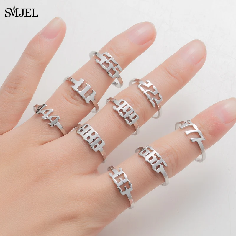 Lucky 111 222 333 444 555 666 777 888 999 Rings For Women Angel Number Ring Stainless Steel Adjustable Finger Rings BFF Jewelry