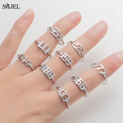 Lucky 111 222 333 444 555 666 777 888 999 Rings For Women Angel Number Ring Stainless Steel Adjustable Finger Rings BFF Jewelry