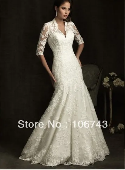 free shipping vestidos 2019 new style hot v-neck bridal gown Custom button mermaid lace half sleeve mother of the bride dresses