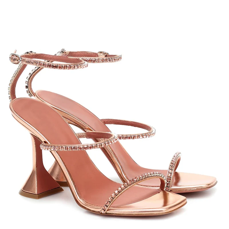 Strappy High Heel Sandals With Crystals Women 2022 Square Toe Heels Ladies Shoes Heeled Sandal Womens Summer Woman Designer Shoe