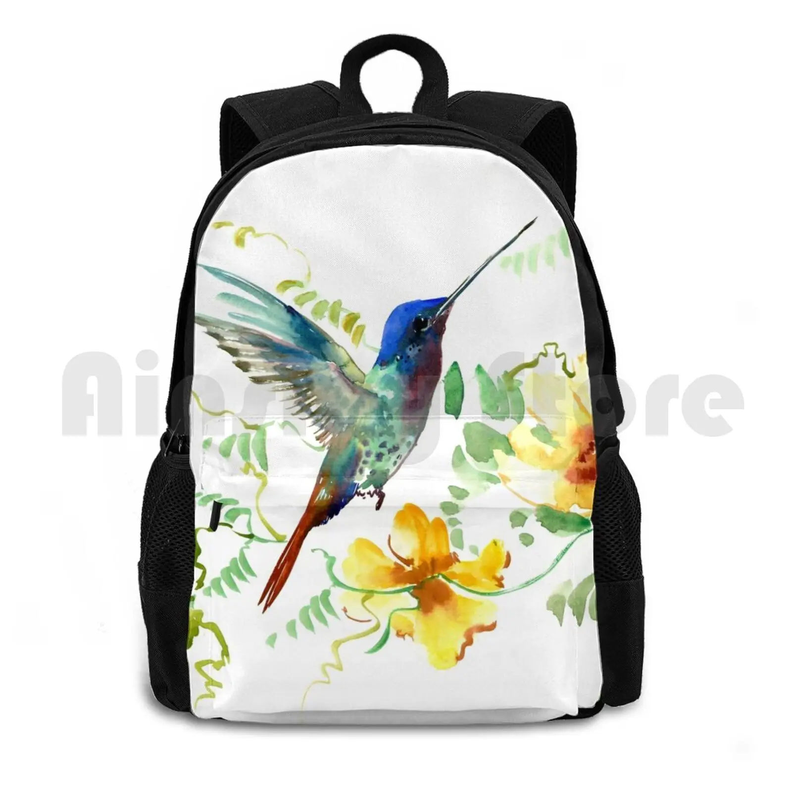 

Рюкзак без названия для пешего туризма на открытом воздухе, спортивная сумка для верховой езды, скалолазания, колибри, колибри, искусство, колибри, живопись, птицы, птицы