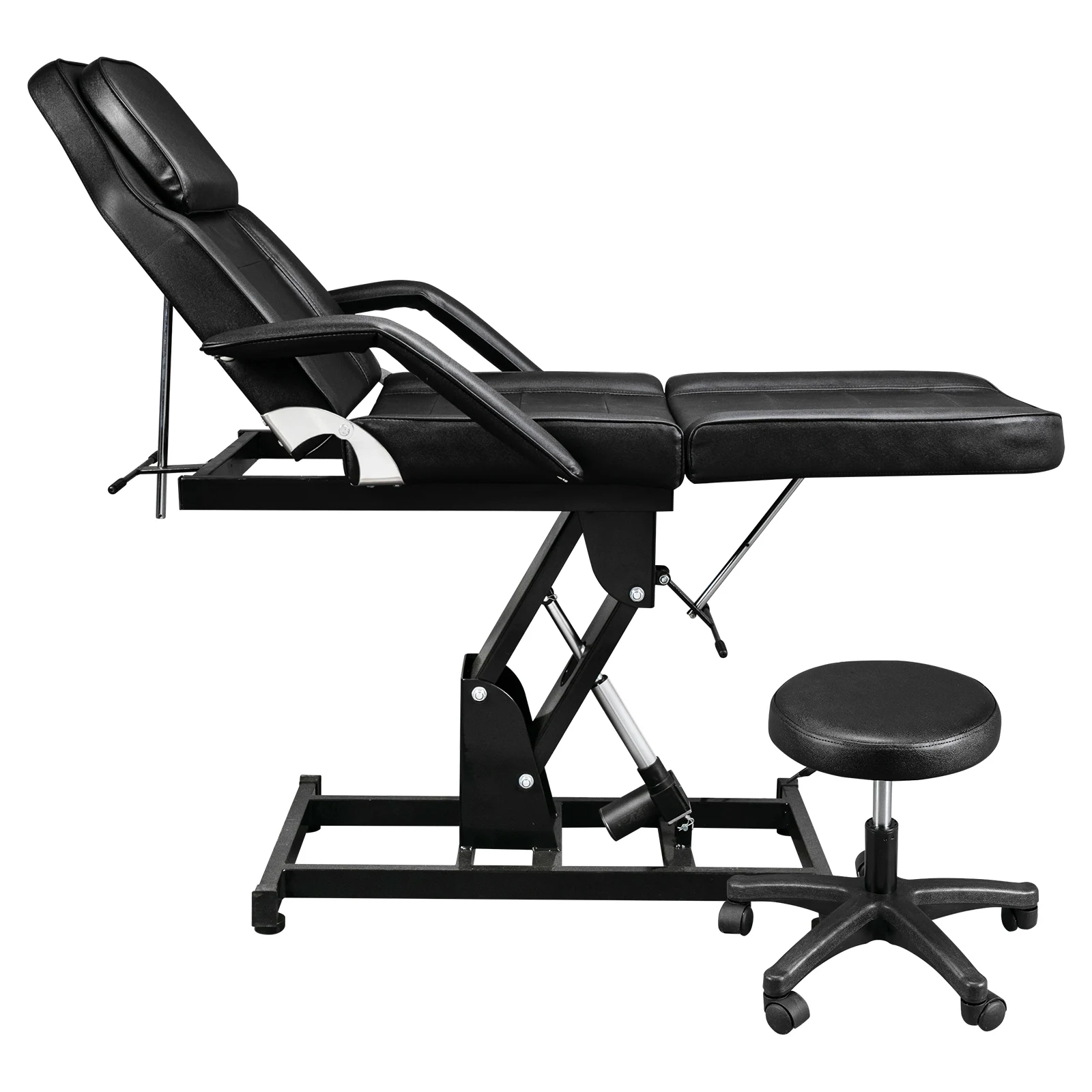 72in Massage Table 3-Section Spa Beauty Salon Tattoo Massage Bed with Motorized Reclinable Height Power Lift & Stool Black