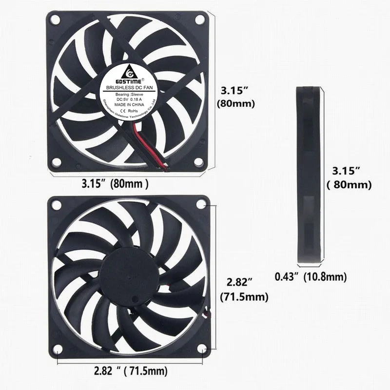 Gdstime-sistema de cpu pc, dissipador de calor, sem escova, ventilador de resfriamento 8010, 80mm x 10mm, 2pin, 5v, 80x80x10mm