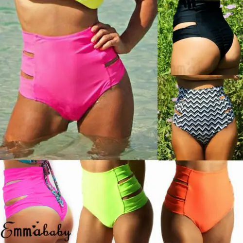 Summer New Fashion Sexy Triangle Briefs Swimwear Bathing Women's Plus Size Solid Hollow Out Thong High Waist Bikini Bottom