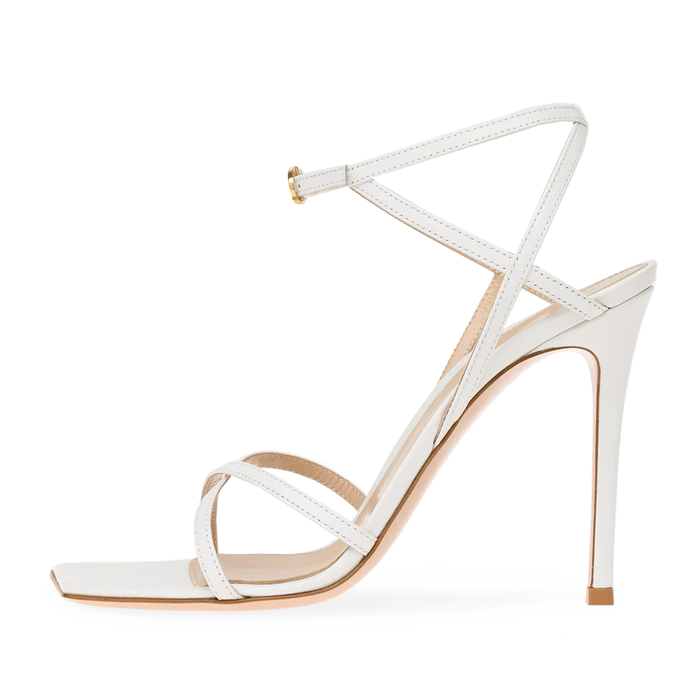 Square Toe High Heel Sandals Gold Shoes Women 2021 Ladies Strappy White Heels Ankle Strap Female Footwear Stilettos Large Size