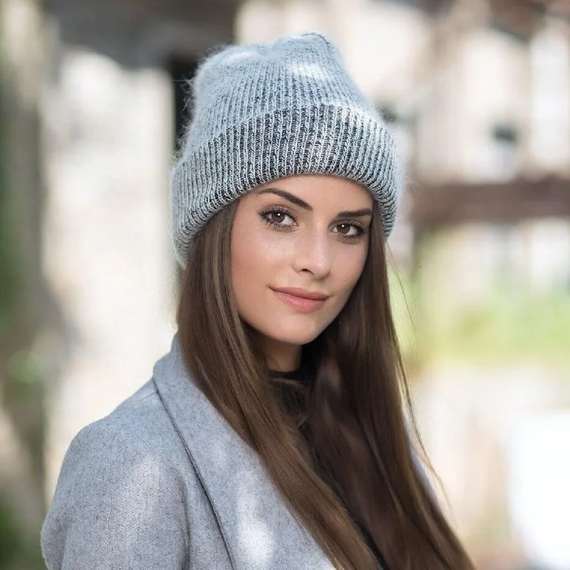 Gorro sencillo de piel de conejo para mujer y niña, gorro de lana cálido para invierno, 2022