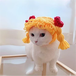 Pet Hat Wacky Cat Headgear Wig Cospaly Props Cute Braid Head Cover Double Ponytail Teddy Funny Dog Headgear Dress Up Hat 2024