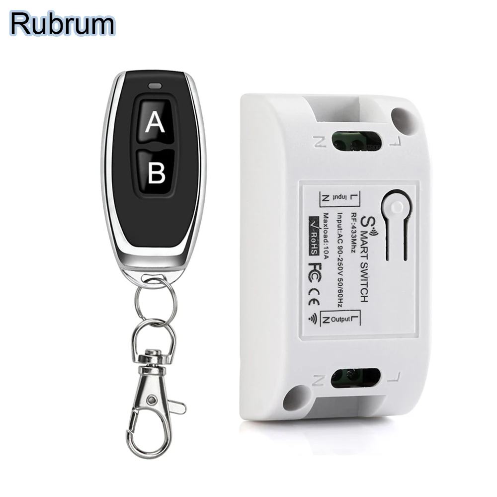 

Rubrum 433MHz AC 110V 220V Universal Remote Control 10A 1CH Relay Receiver and Transmitter Switch For Lighting Lamp LED Door DIY