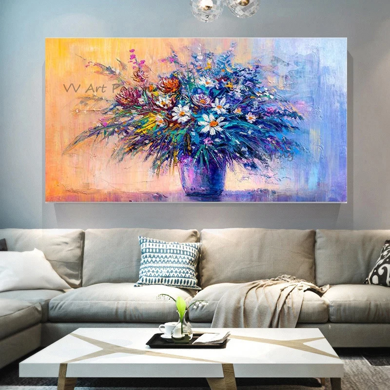 

The 100%Handmade Abstract Color Nature Oil Painting Canvas Picture Artwork Flora Art For Home Living Room Decor Flower in Vase