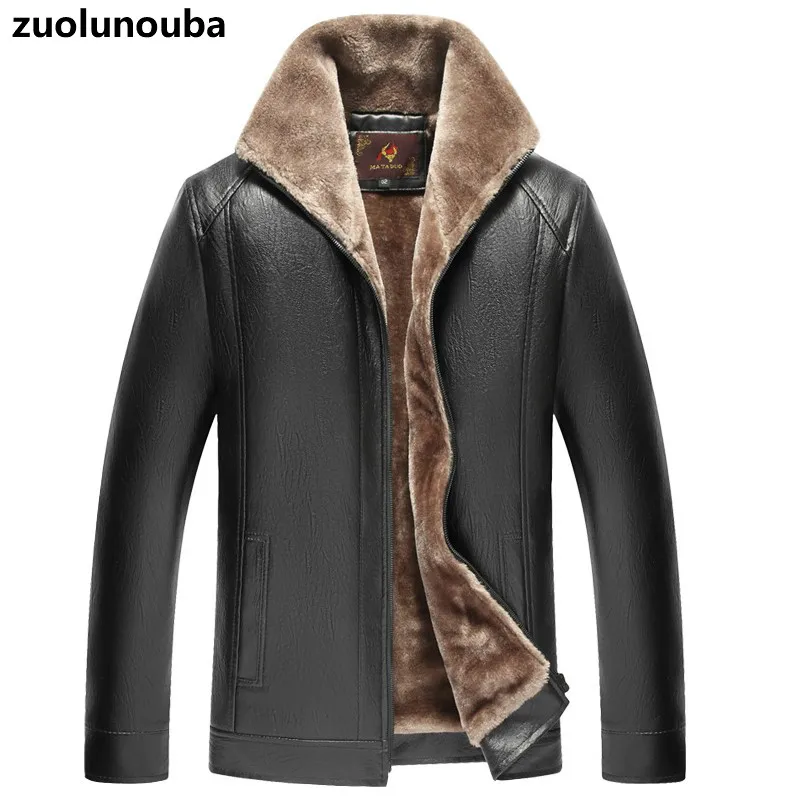 

2020 Middle-aged And Elderly Fur Integrated Zipper Men Coat Business Casual Comfortable Warmth Plus Velvet Thick Pu Man Jacket