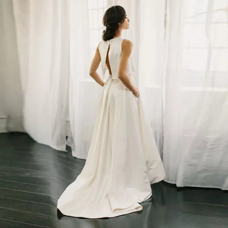 Due pezzi Abiti da Noiva Abiti da sposa semplici in raso Boho 2025 Abito da sposa Alto basso Personalizzato Robe De Mariee