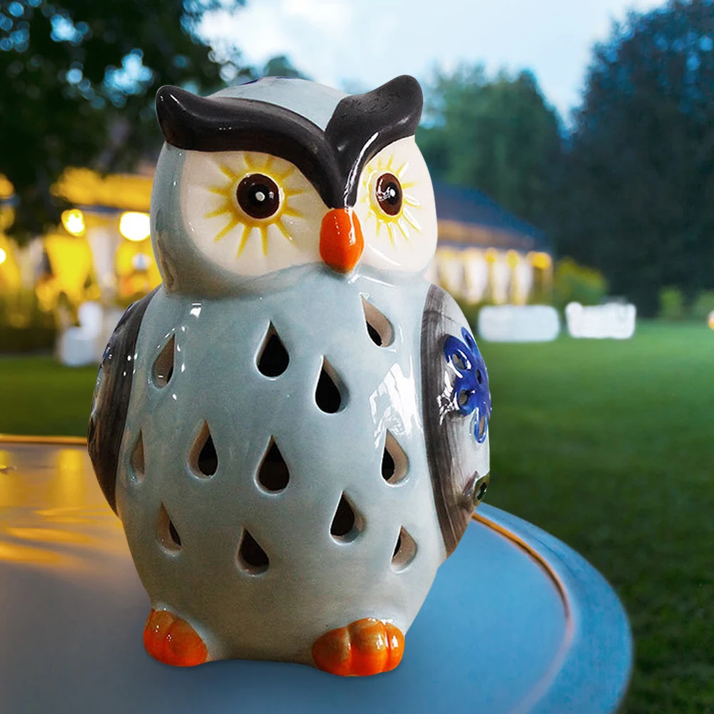 

Solar Ceramic Owl Lawn Lamp LED Simulation Cute Owl Shape Statue Color Changing Light Outdoor Decoration For Garden Yard Patio