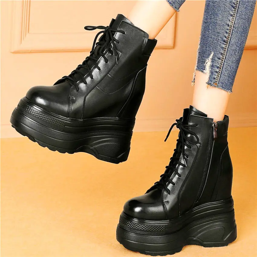 

Huge High Heel Platform Creepers Women Genuine Leather Round Toe Ankle Boots Chunky Oxfords Party Pumps Punk Goth