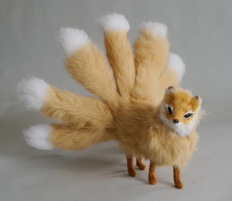 new  simulation yellow fox toy plastic&fur real life nine-tails fox doll gift about 30x12.5cm