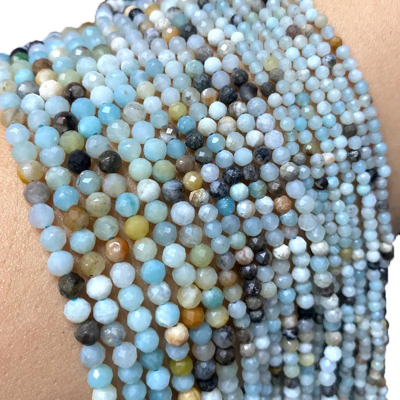 Fine 100% Natural Stone Mix Amazonite Faceted Gemstone Round Spacer Beads For Jewelry Making  DIY Bracelet Necklace 2/3/4MM