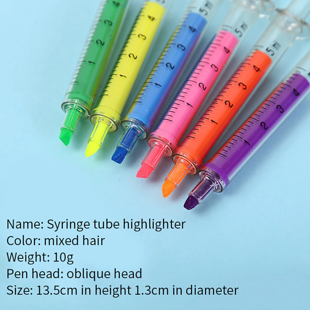 6Pcs น่ารักสร้างสรรค์เข็มฉีดยาสี Highlighter Marker ปากกาเด็กนักเรียน Marker ภาพวาดสีปากกาสำนักงานเครื่องเขียน