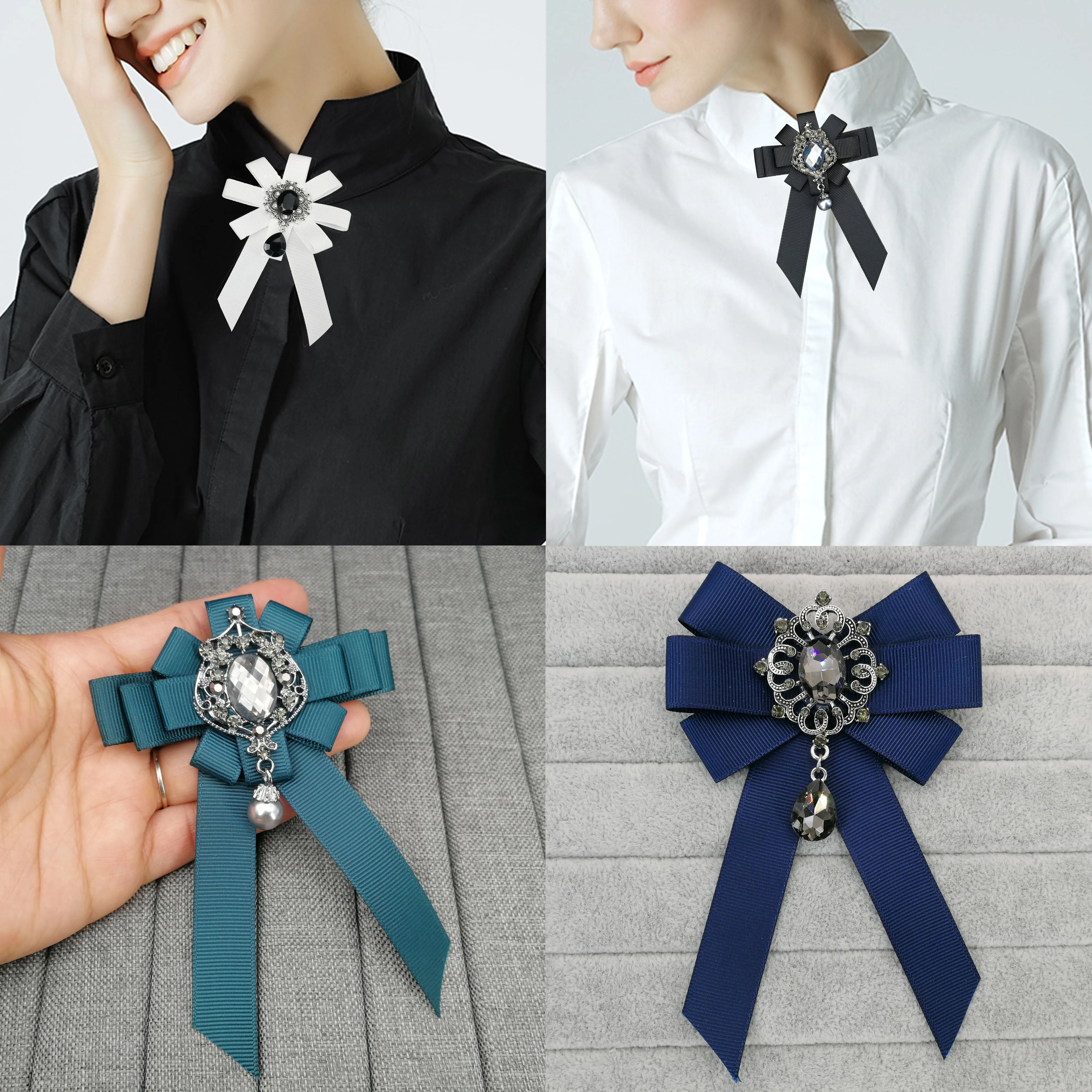 Vintage Bowtie เข็มกลัดสําหรับผู้หญิงริบบิ้นสีดําเพิร์ลเข็มกลัด Pins Corsage สุภาพสตรี Broches เสื้ออุปกรณ์เสริมของขวัญหญิง