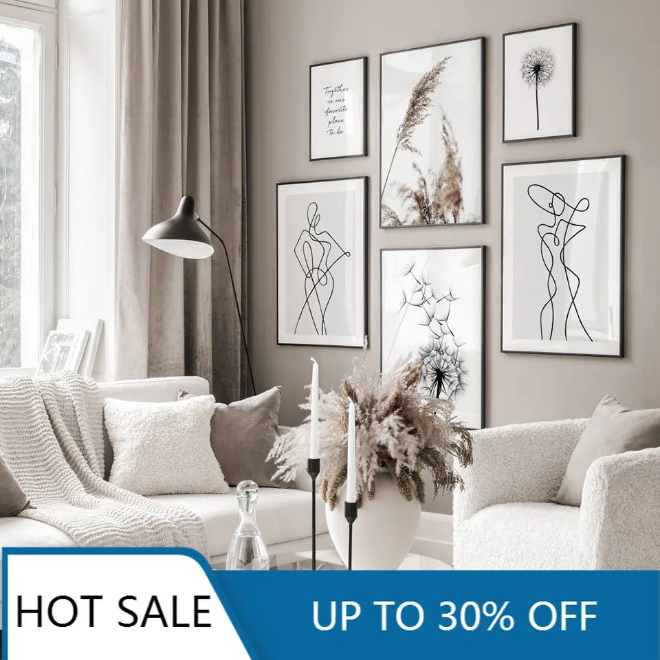 Poster Figur Seni Garis Dandelion Seni Dinding Kanvas Lukisan Poster Rumput Cetak Kutipan Gambar Dinding Modern untuk Dekorasi Ruang Tamu