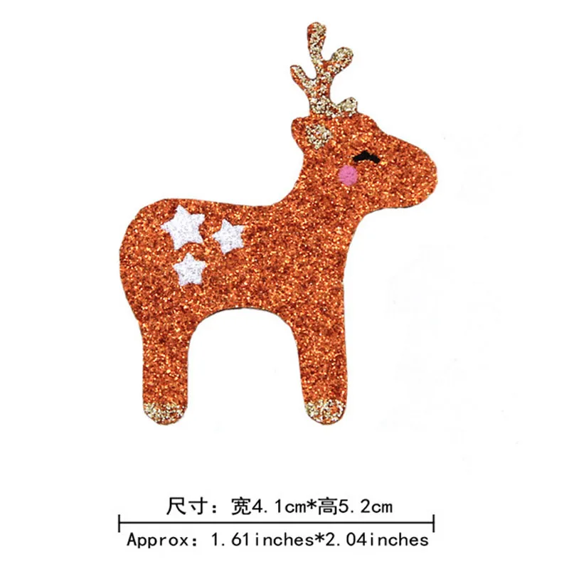 8pcs/lot Christmas Glitter Patches Christmas Reindeer Appliques Kids Headwear Clothing Accessories Christmas Decorative Material