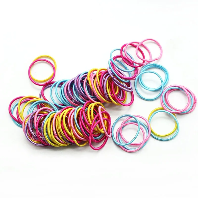 New 100PCS/Lot Girls Candy Colors Nylon 3CM Rubber Bands Children Safe Elastic Hair Bands Ponytail Holder Kids Hair Accessories