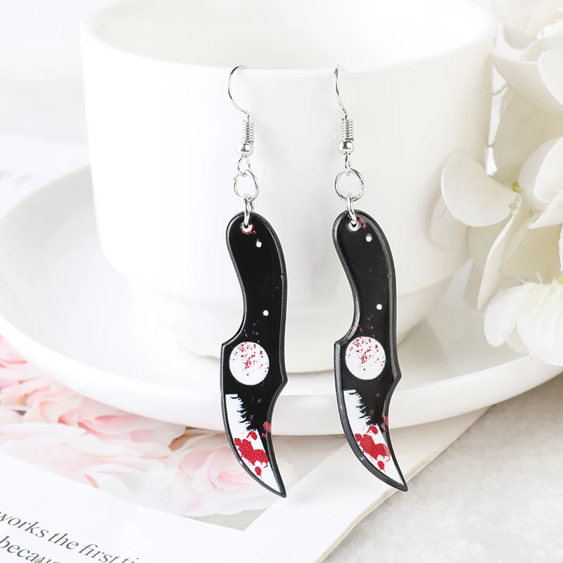Picture 6: 1 Pair Fashion Halloween Bloody Knife Fear Scissors Dangle Earrings For Girls Women Birthday Gift Lovely Jewelry
