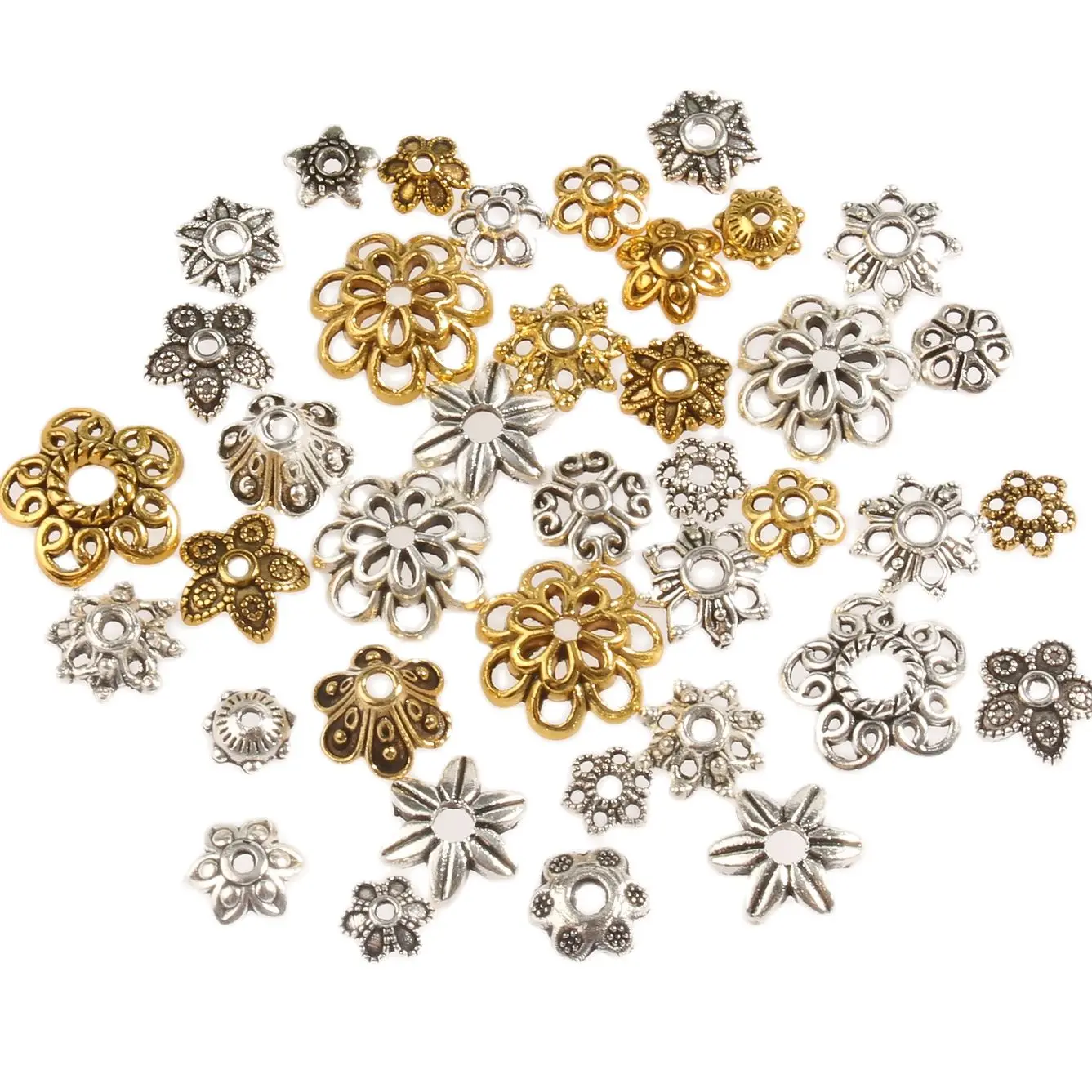 20-200pcs Tibetan Antique Silver Gold Leaf Flower Bead End Caps For Jewelry Making Needlework Spacer Bead Caps DIY Accessories