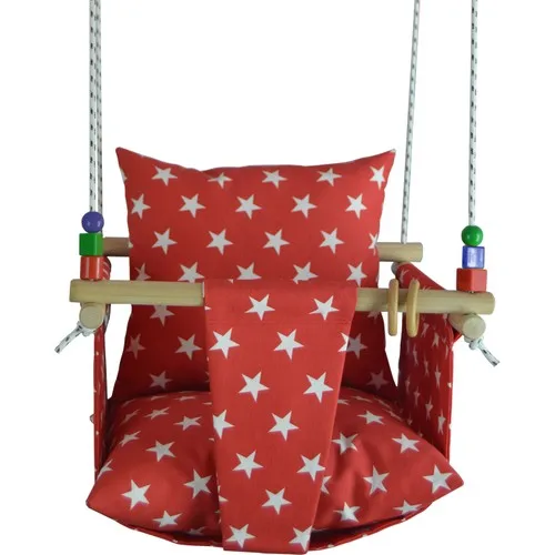 Berra Life Star Pattern Natural Wooden Child Hammock Type Swing-Red