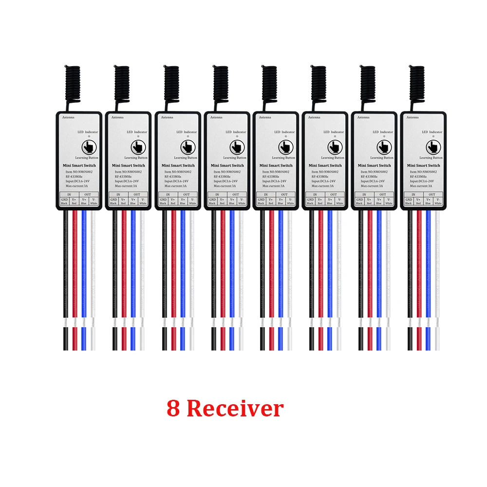 433MHz pilot bezprzewodowy RF 6/8 kanał/Gang/way nadajnik i DC6V 12V 24V odbiornik inteligentny dom Swicth dla światła/LED/