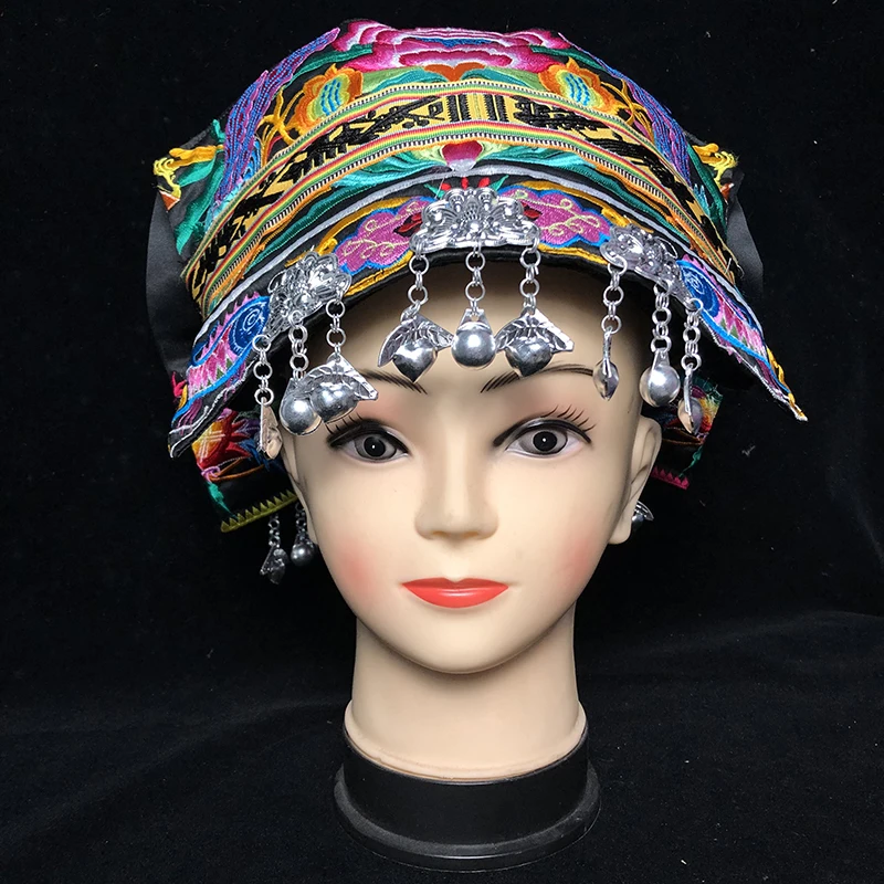 2021 Miao silver headdress Headkerchief ethnic embroidery headdress hat stage Buyi performance clothing accessories