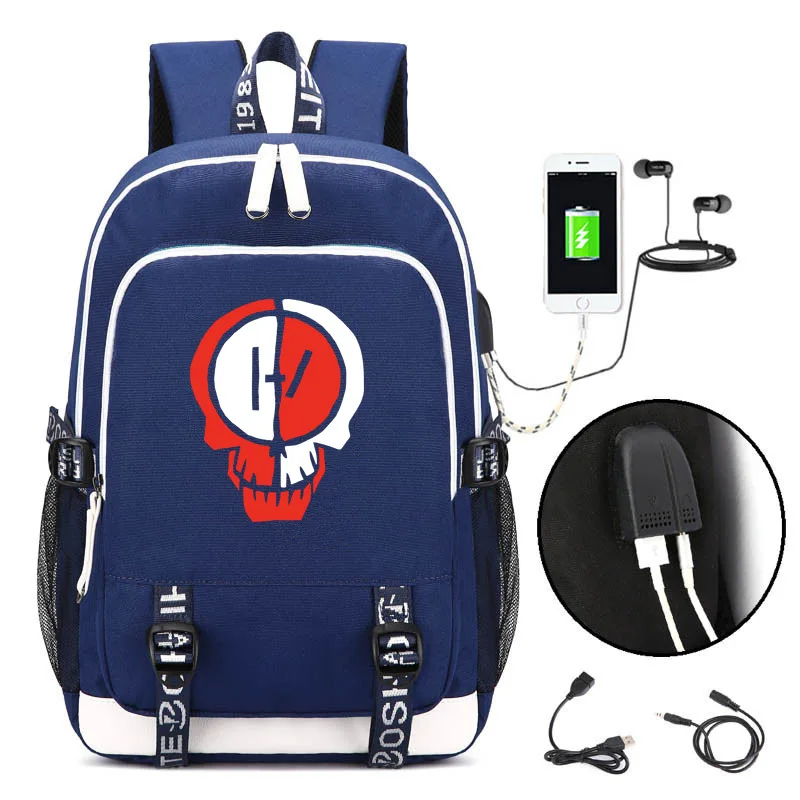 Twenty One Pilots Nylon Bookbag USB Charging Laptop Backpack Hip-pop Travel Bagpack Capacity School Bags for Teenage Rugzak