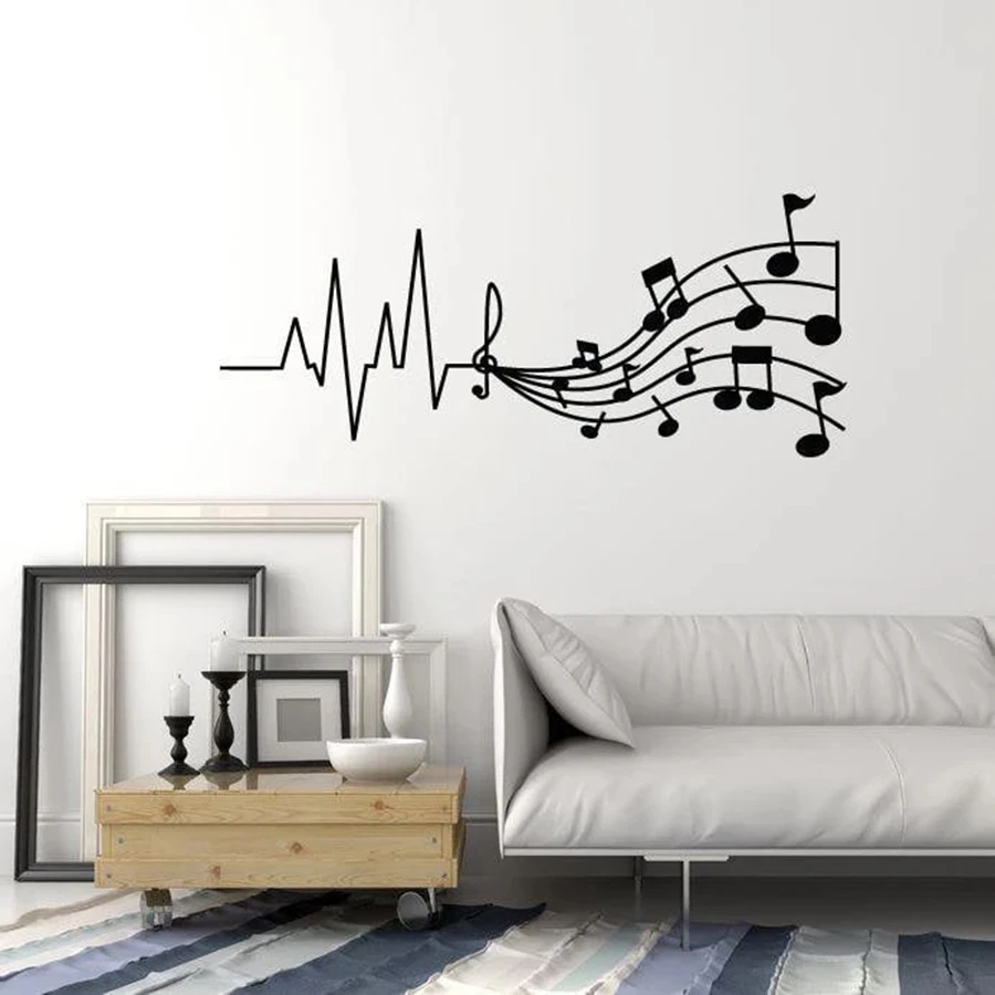 Melody Sound Wall Decal Musical Notes Music Classroom Studio Store Interior Decor Vinyl Window Sticker Heartbeat Art Mural M087