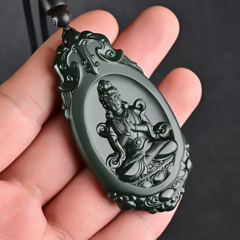 

Superb Bottle Green Jade Prayer Guan Yin Pendant Hanging Bless Buddha Amulet Magical Lucky Gemstone