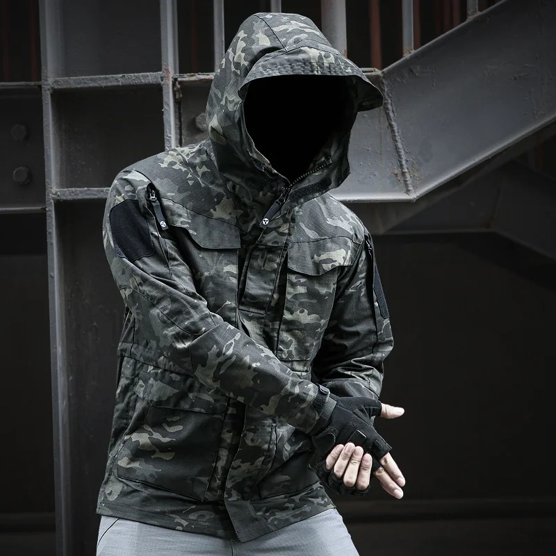 Army Field Tactical Military Jacket Men Waterproof Hooded Flight Pilot Coat Outwear Multi-pocket Camouflage Windbreaker Jacket