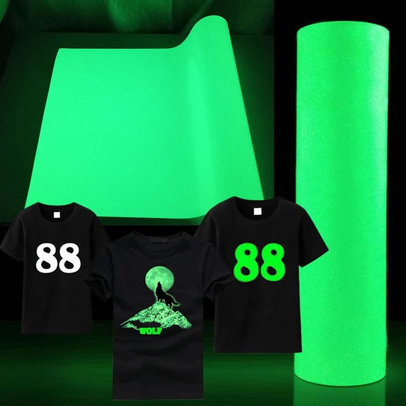 Película luminosa de transferencia de calor para ropa, vinilo para planchar en la camiseta, litográfico, números de fútbol que brillan en la oscuridad, 30cm x 5m